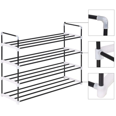 Loft Shoe Rack Black Metal Rectangular 4 Tiers