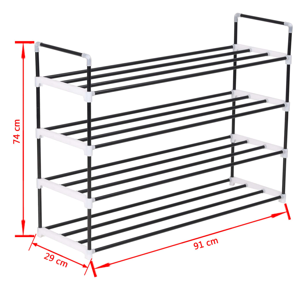 Loft Shoe Rack Black Metal Rectangular 4 Tiers