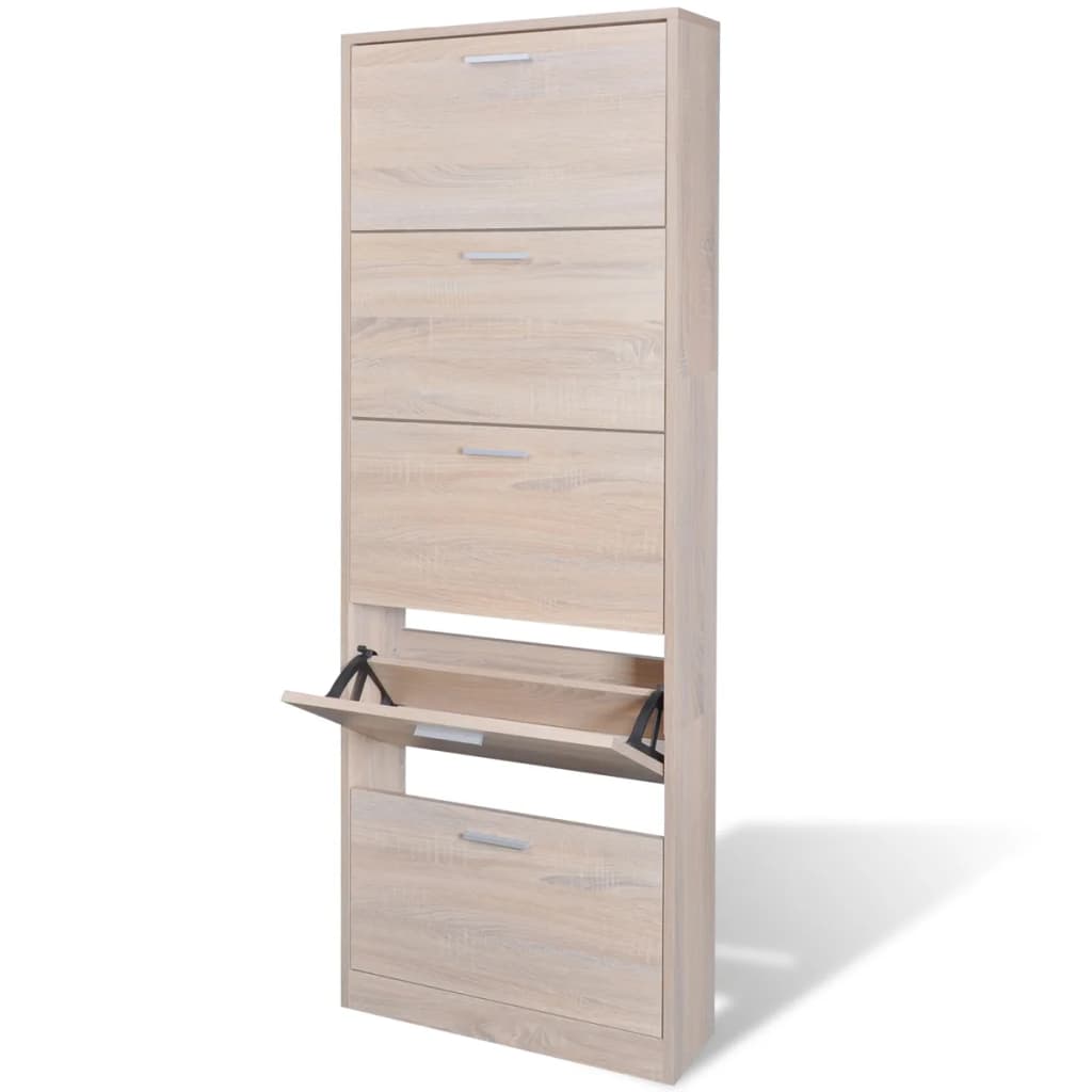 Loft Shoe Cabinet Smoked Oak Aluminium Alloy 5 Compartments Tall & Narrow