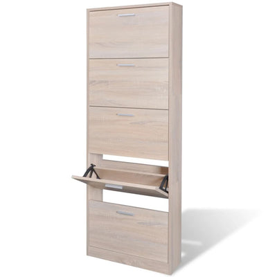 Loft Shoe Cabinet Smoked Oak Aluminium Alloy 5 Compartments Tall & Narrow