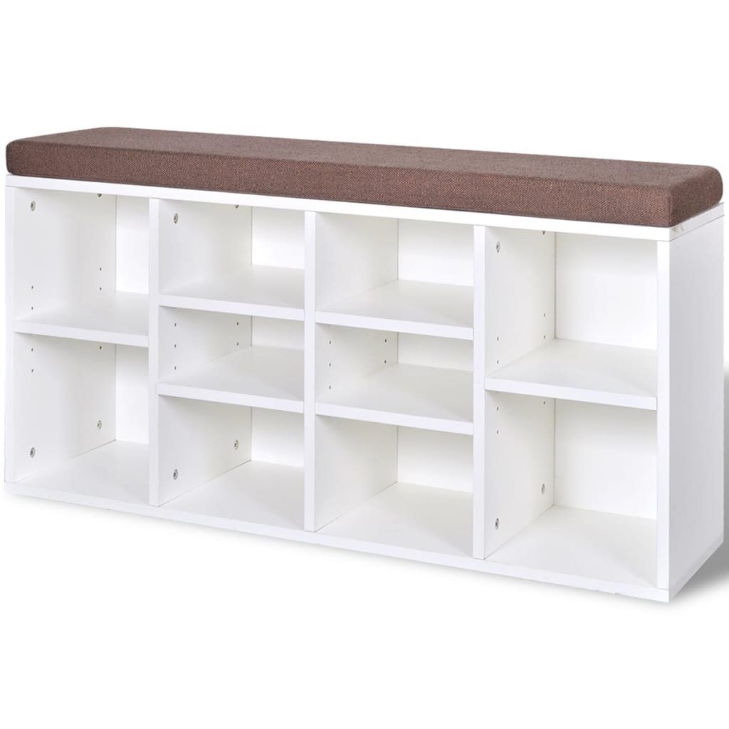 Loft Shoe Bench Natural Walnut White Frame & Brown Leather Seat Rectangular