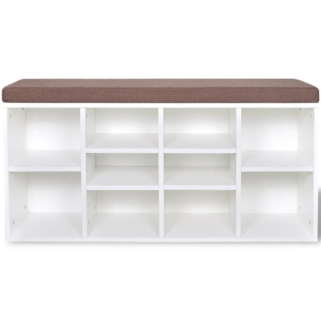 Loft Shoe Bench Natural Walnut White Frame & Brown Leather Seat Rectangular