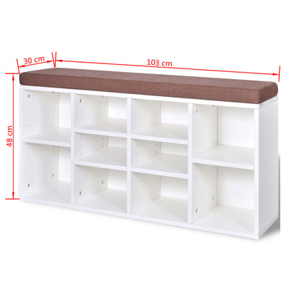 Loft Shoe Bench Natural Walnut White Frame & Brown Leather Seat Rectangular