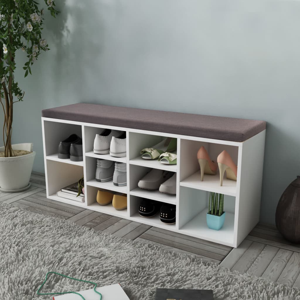 Loft Shoe Bench Natural Walnut White Frame & Brown Leather Seat Rectangular