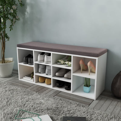 Loft Shoe Bench Natural Walnut White Frame & Brown Leather Seat Rectangular
