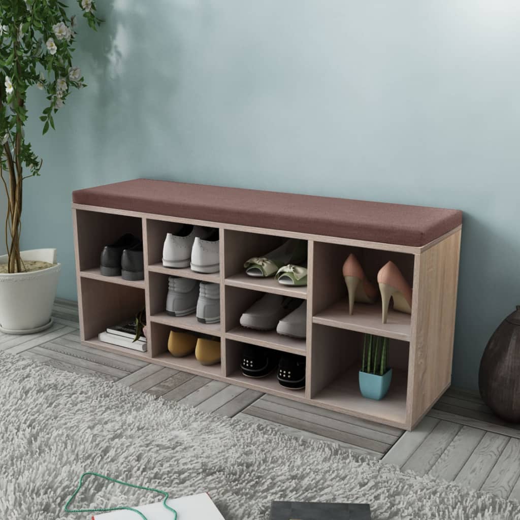 Loft Shoe Bench Natural Walnut White Frame & Brown Leather Seat Rectangular