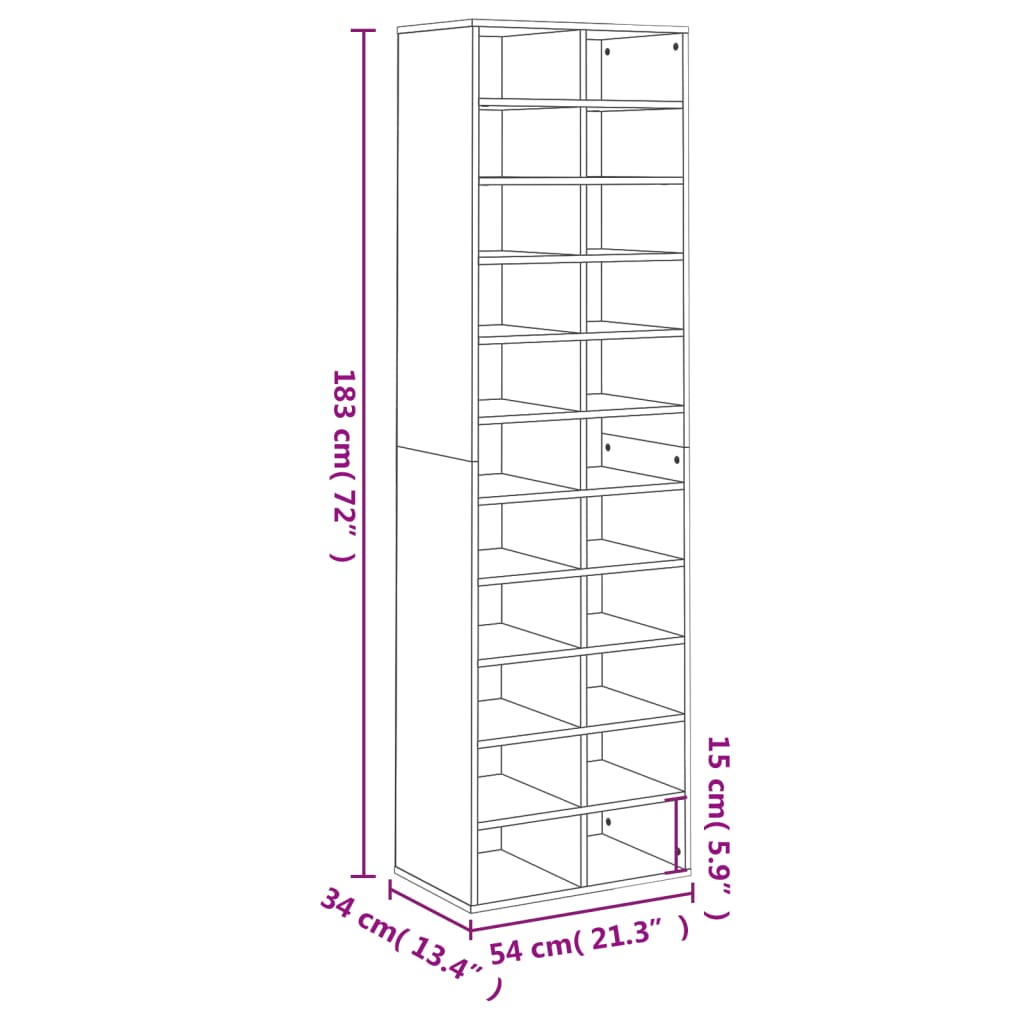 Shoe Rack Sonoma Oak 24 Compartments Tall & Skinny