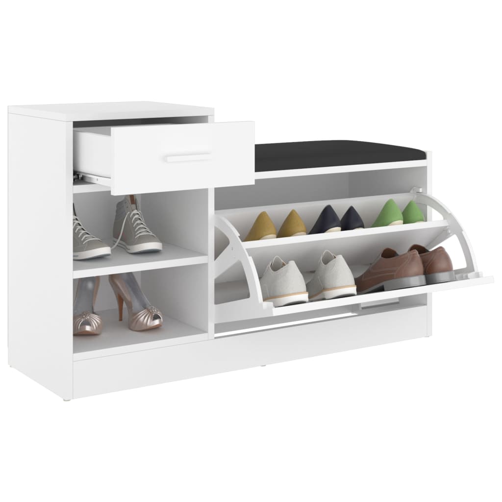Shoe Bench White Oak & Leather Medium 4 Compartments