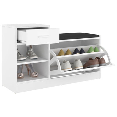 Shoe Bench White Oak & Leather Medium 4 Compartments