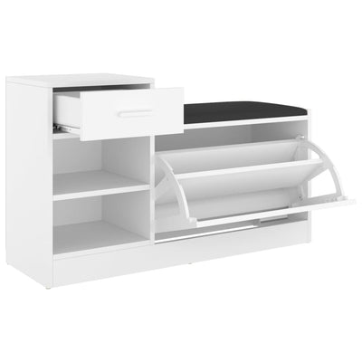 Shoe Bench White Oak & Leather Medium 4 Compartments