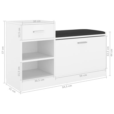 Shoe Bench White Oak & Leather Medium 4 Compartments