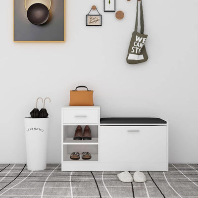 Shoe Bench White Oak & Leather Medium 4 Compartments