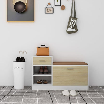 Shoe Bench White Oak & Leather Medium 4 Compartments