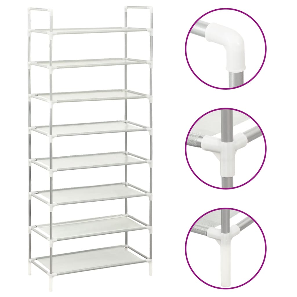 Shoe Rack Silver Metal & Non-Woven Fabric 8 Tiers