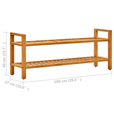Shoe Rack Natural Solid Oak 2 Tiers