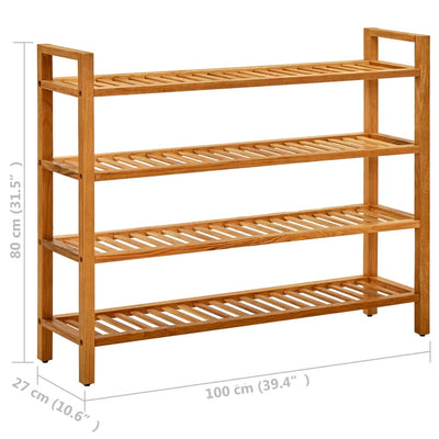Shoe Rack Natural Solid Oak 4 Tiers