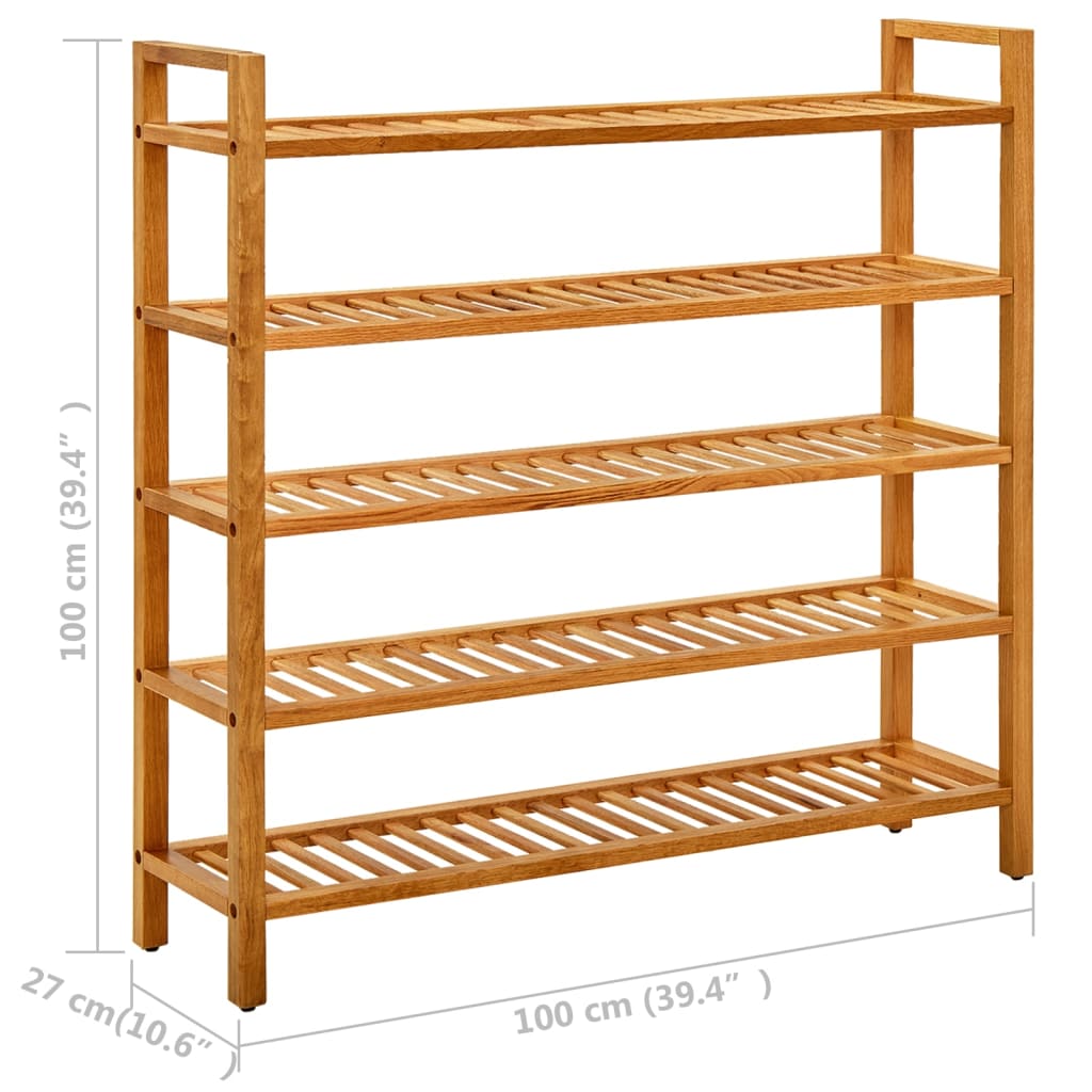 Shoe Rack Natural Solid Oak 5 Tiers