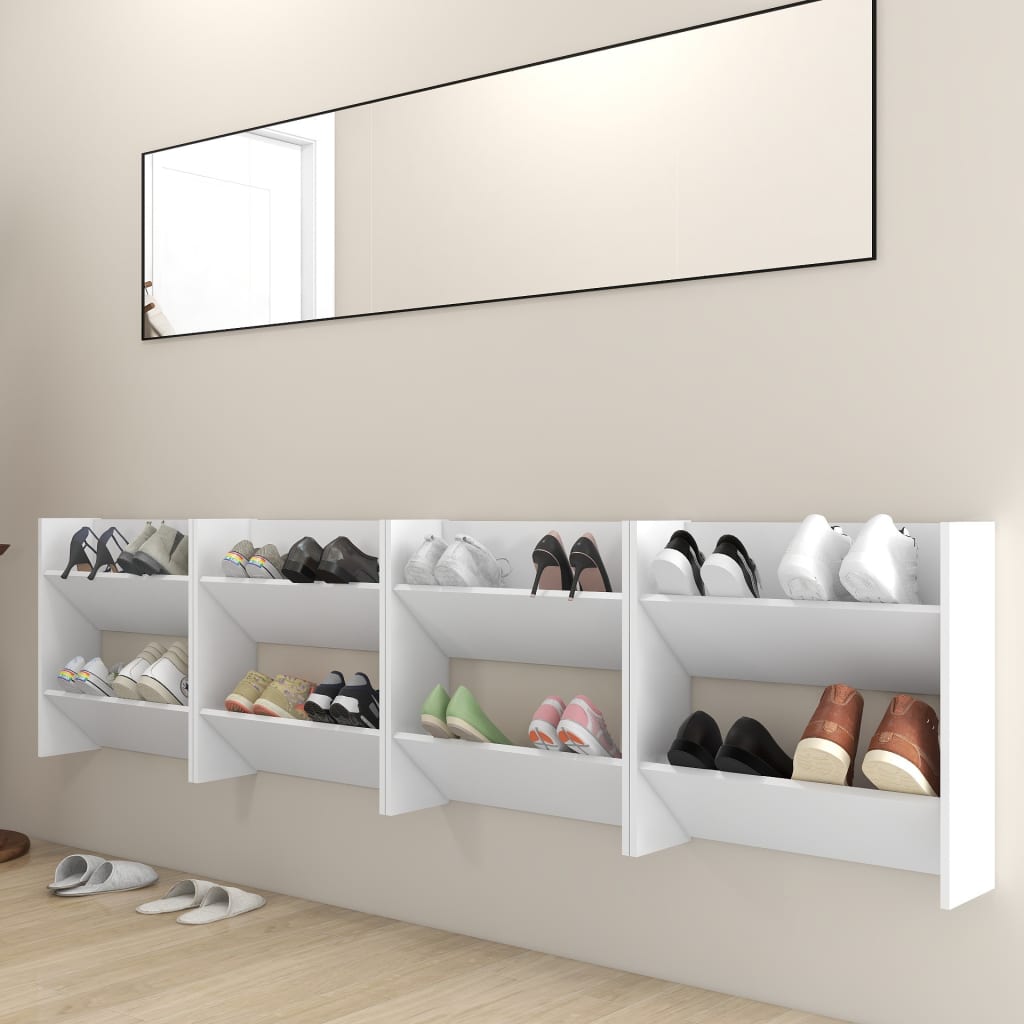 Set of 4 2 Pair Modern 23" Wall Mounted Wooden Shoe Cabinet