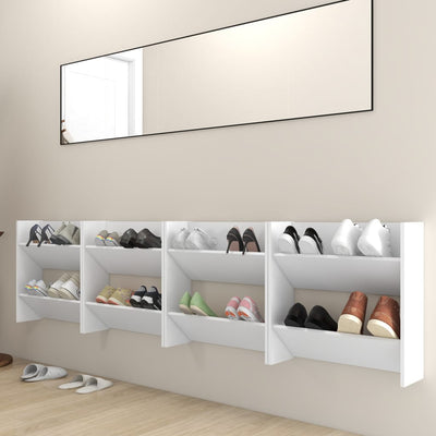 Set of 4 2 Pair Modern 23" Wall Mounted Wooden Shoe Cabinet