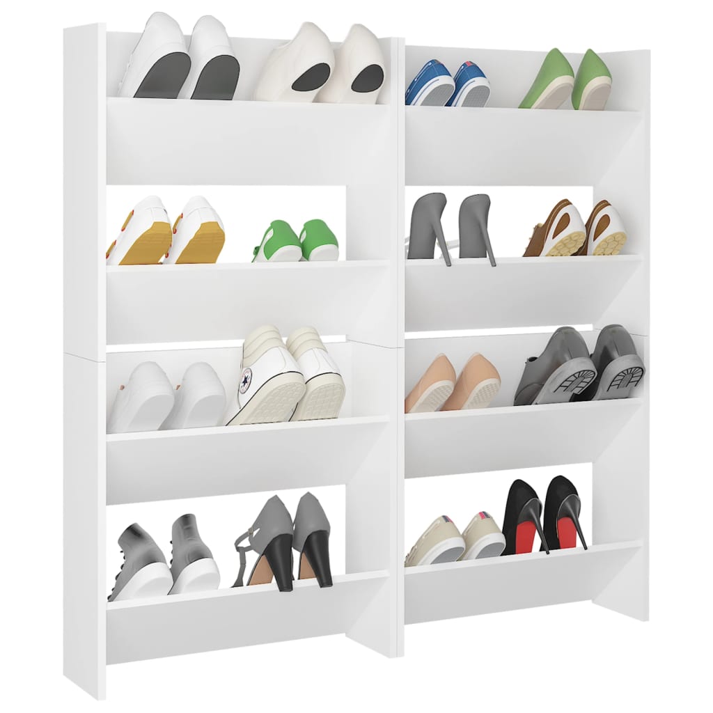 Set of 4 2 Pair Modern 23" Wall Mounted Wooden Shoe Cabinet