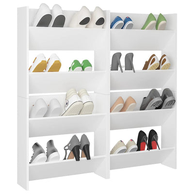 Set of 4 2 Pair Modern 23" Wall Mounted Wooden Shoe Cabinet