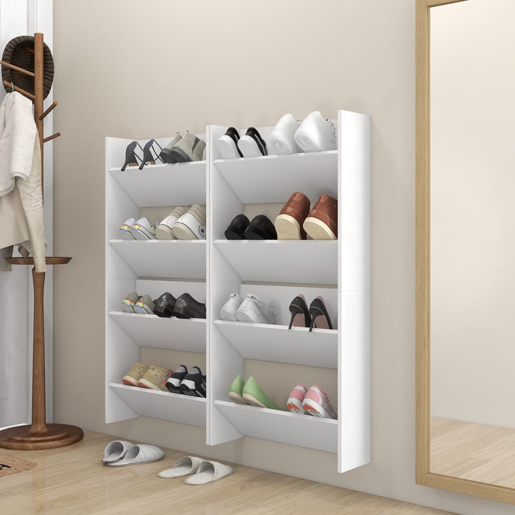 Set of 4 2 Pair Modern 23" Wall Mounted Wooden Shoe Cabinet