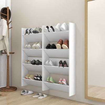 Set of 4 2 Pair Modern 23" Wall Mounted Wooden Shoe Cabinet