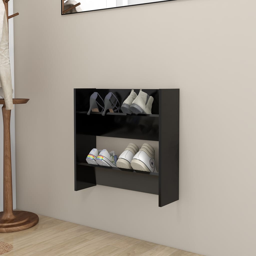 6 Pair Modern 23" Wall Mounted Pine Shoe Cabinet With 2 Tiers