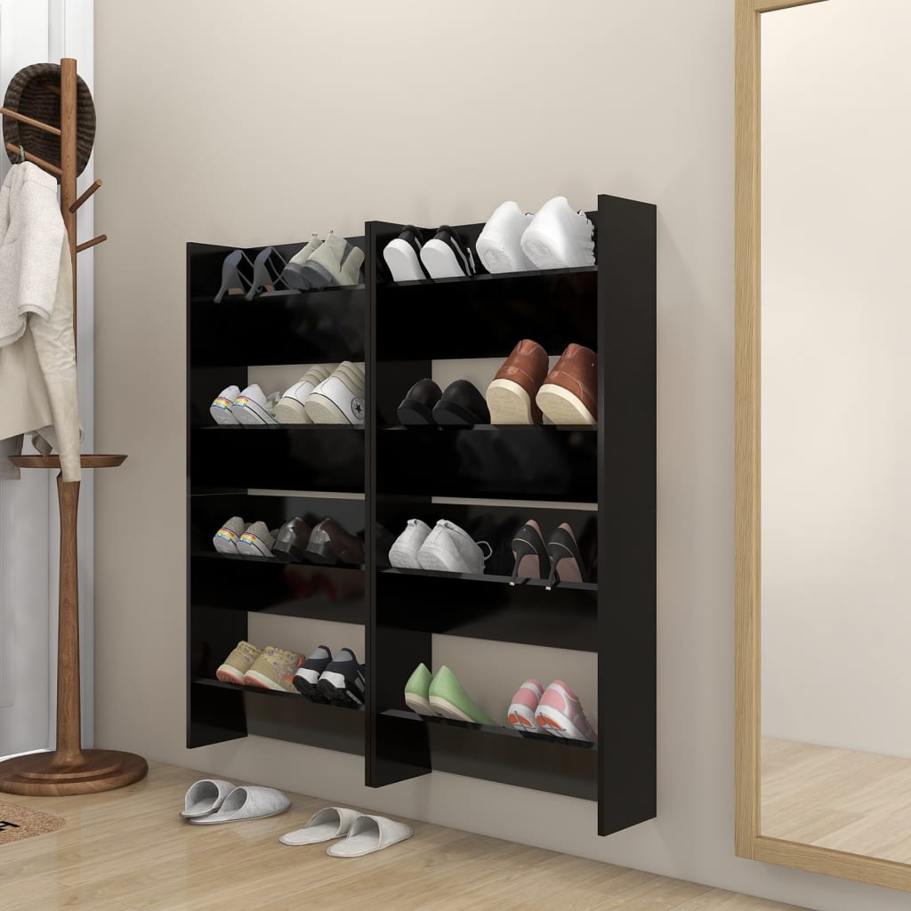 Set of 4 2 Pair Modern 23" Wall Mounted Wooden Shoe Cabinet
