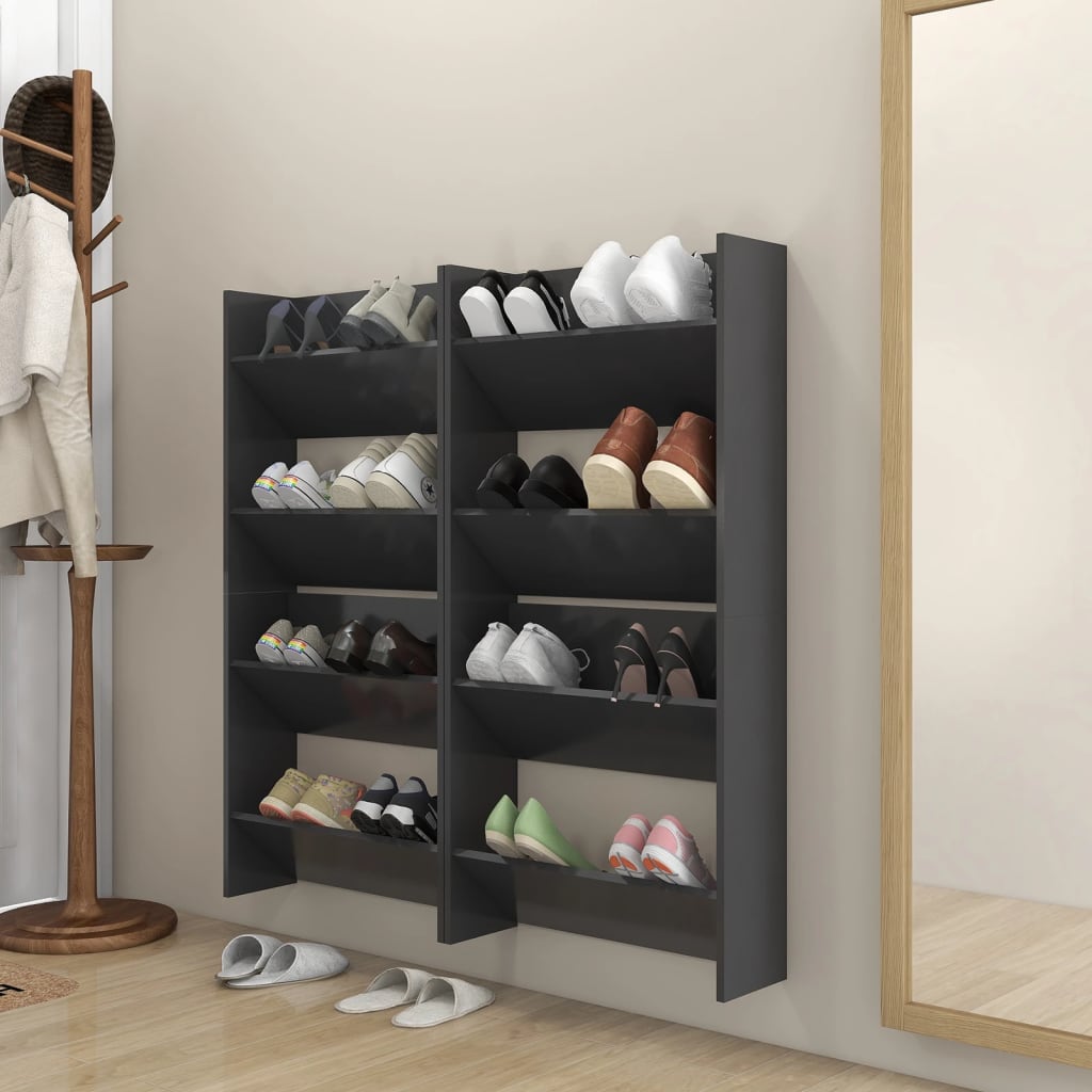 Set of 4 2 Pair Modern 23" Wall Mounted Wooden Shoe Cabinet