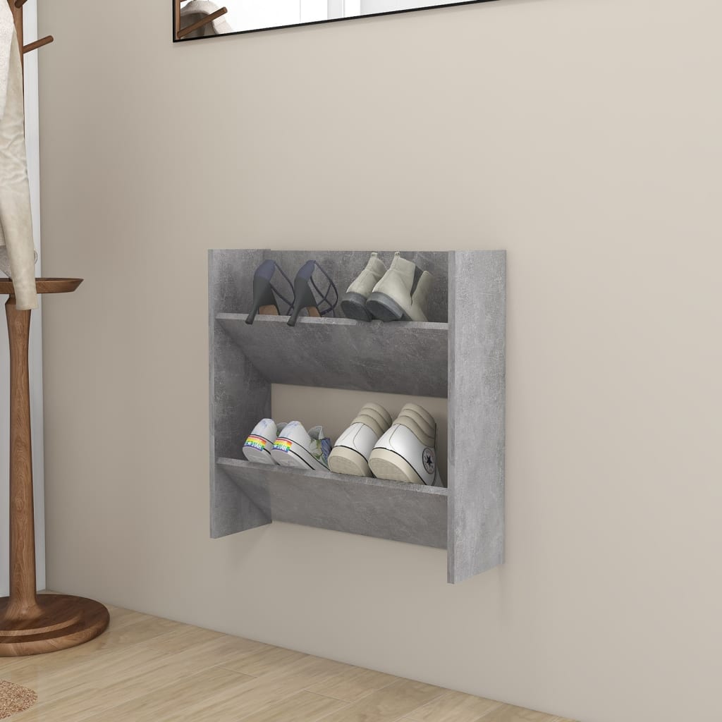 6 Pair Modern 23" Wall Mounted Pine Shoe Cabinet With 2 Tiers