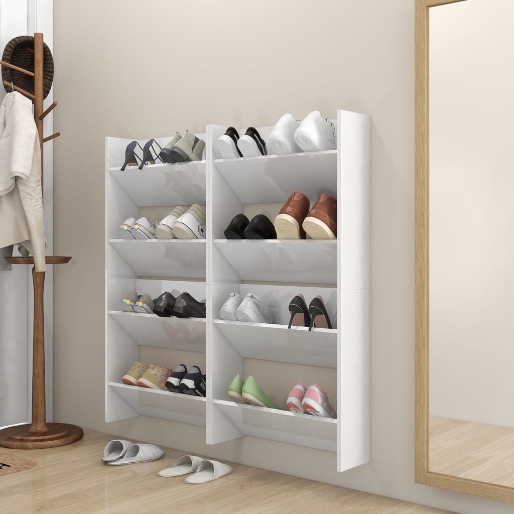 Set of 4 2 Pair Modern 23" Wall Mounted Wooden Shoe Cabinet