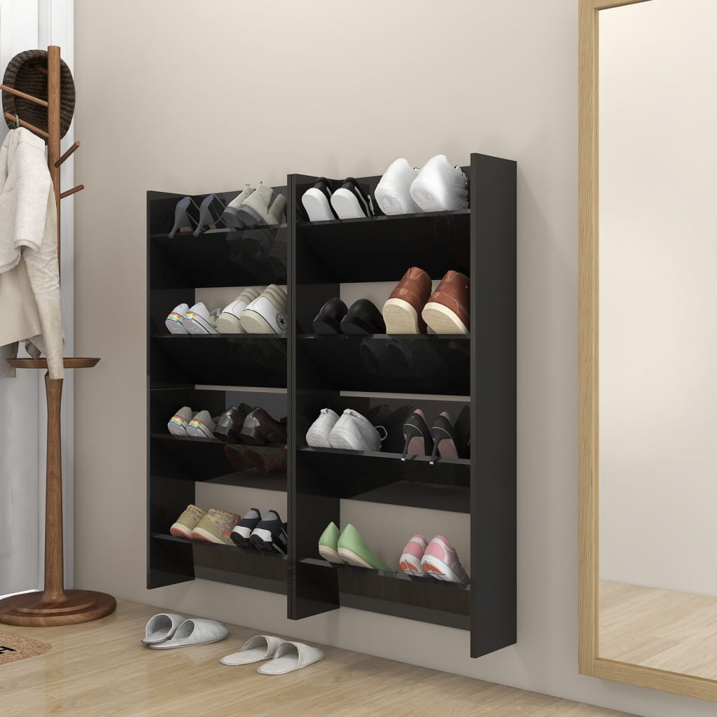 Set of 4 2 Pair Modern 23" Wall Mounted Wooden Shoe Cabinet