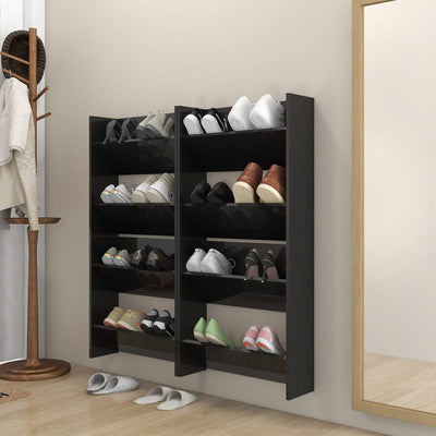 Set of 4 2 Pair Modern 23" Wall Mounted Wooden Shoe Cabinet
