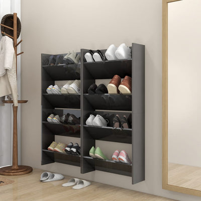 Set of 4 2 Pair Modern 23" Wall Mounted Wooden Shoe Cabinet