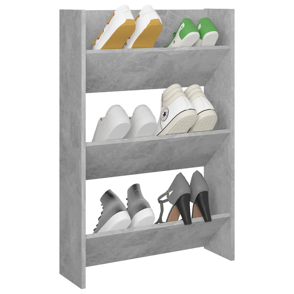 6 Pair Modern 23" Wall Mounted Pine Shoe Cabinet With 3 Tiers