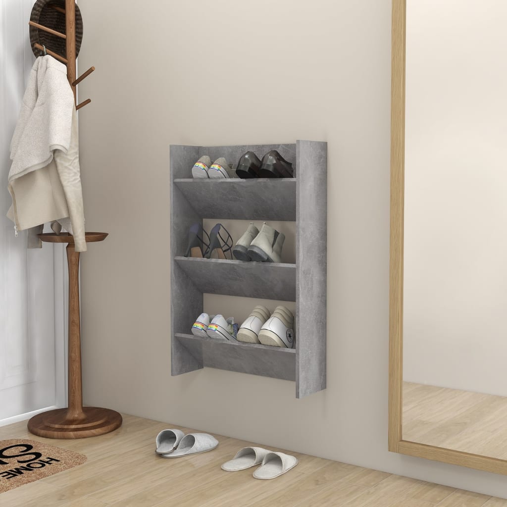 6 Pair Modern 23" Wall Mounted Pine Shoe Cabinet With 3 Tiers