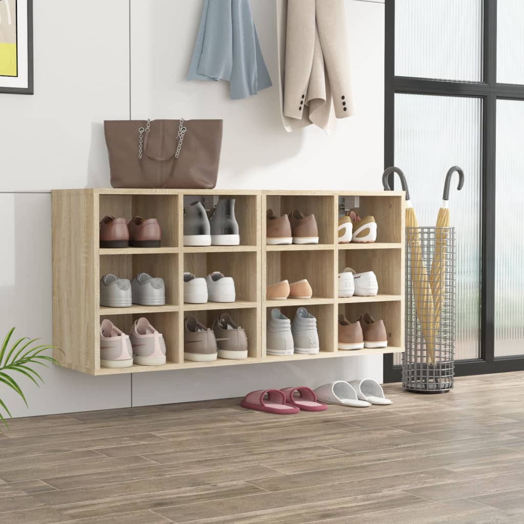 Shoe Storage Cabinet Sonoma Oak 12 Compartments Wide & Long
