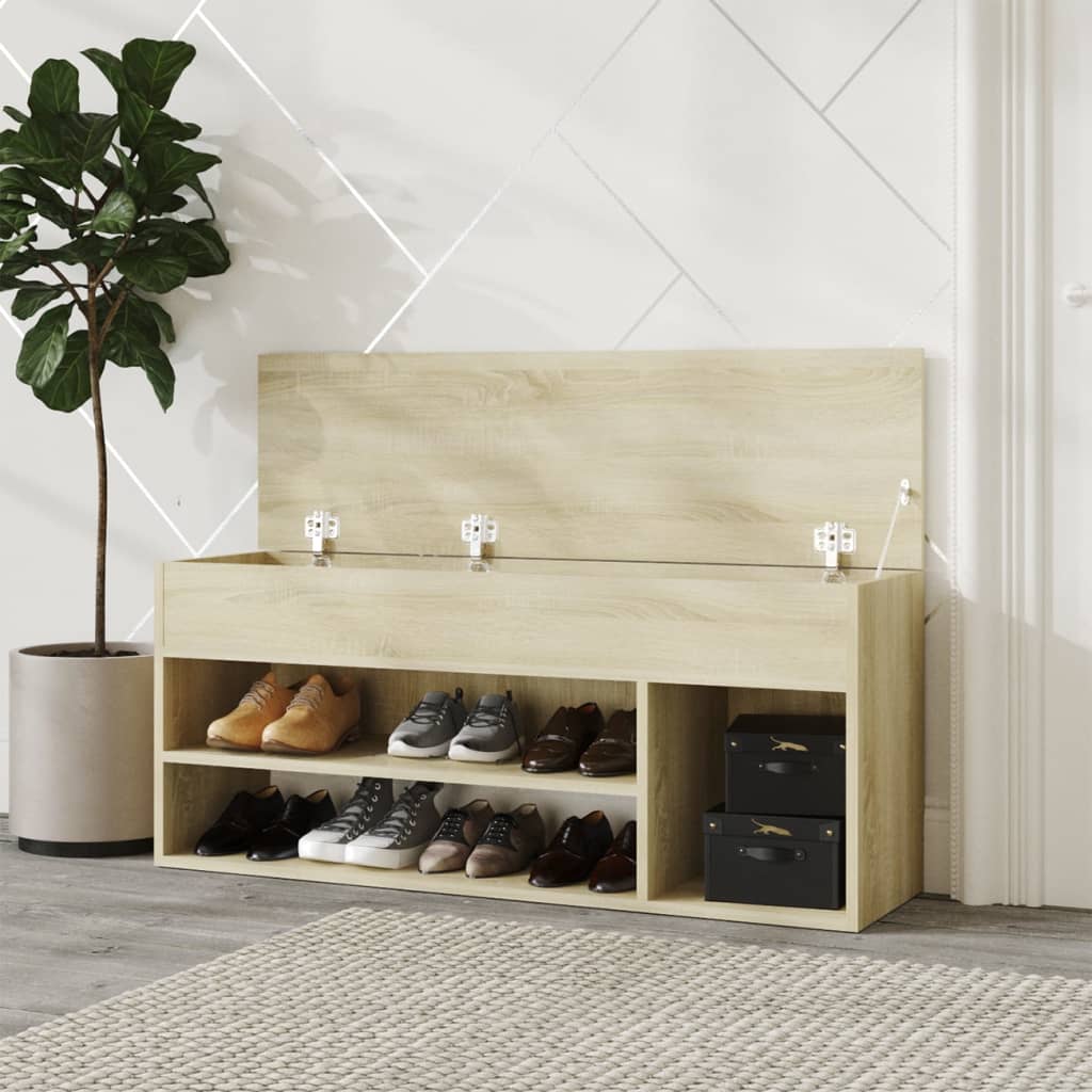 Shoe Storage Bench Sonoma Oak 3 Compartments Wide & Long