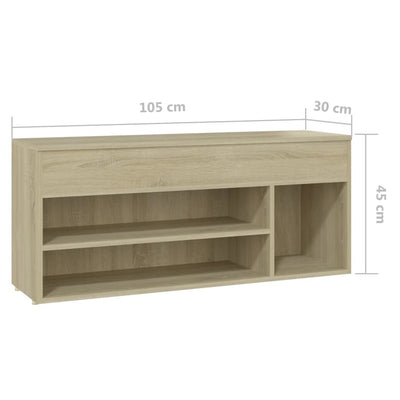 Shoe Storage Bench Sonoma Oak 3 Compartments Wide & Long