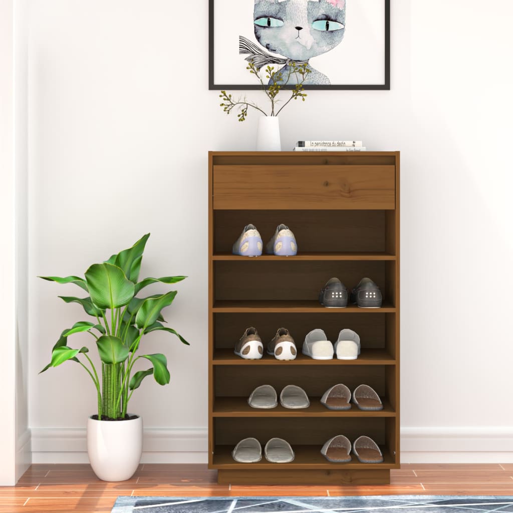 Wooden Shoe Cabinet Solid Pine 6 Compartments Tall