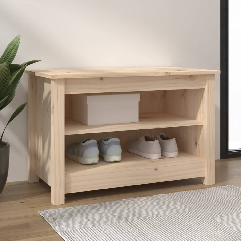23" Scandinavian Compact Natural Solid Pine Shoe Bench With 2 Tiers