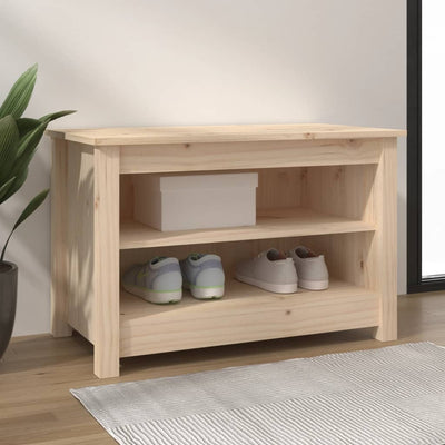 23" Scandinavian Compact Natural Solid Pine Shoe Bench With 2 Tiers
