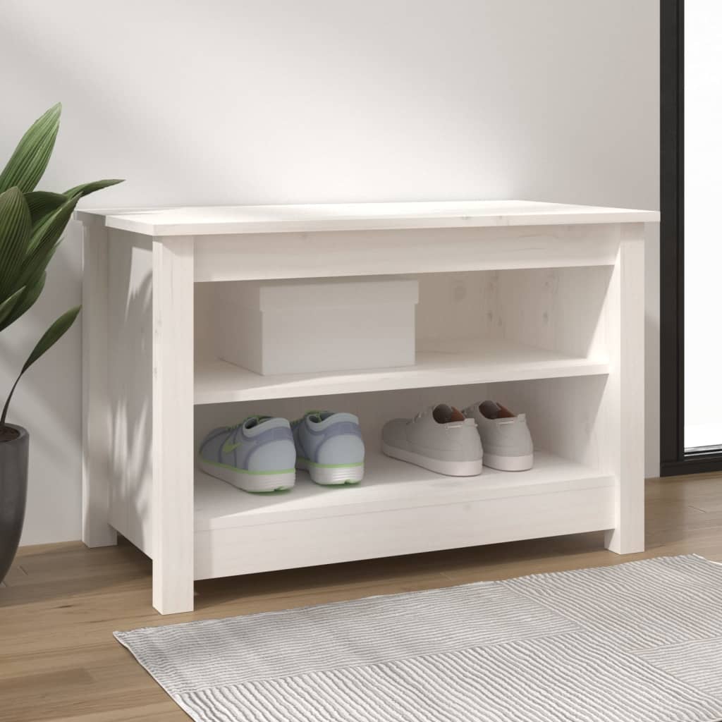 23" Scandinavian Compact Natural Solid Pine Shoe Bench With 2 Tiers