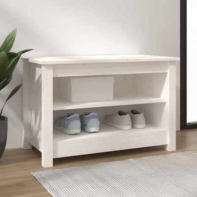 23" Scandinavian Compact Natural Solid Pine Shoe Bench With 2 Tiers