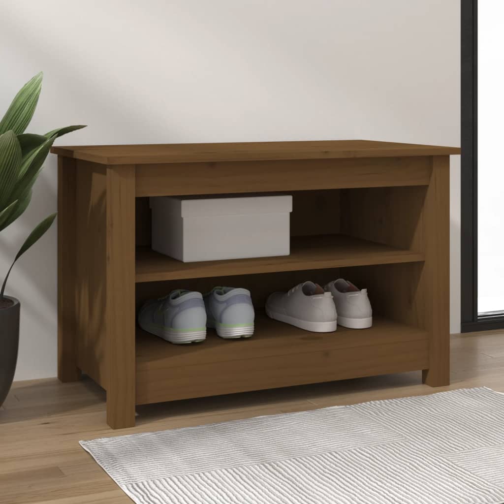 23" Scandinavian Compact Natural Solid Pine Shoe Bench With 2 Tiers