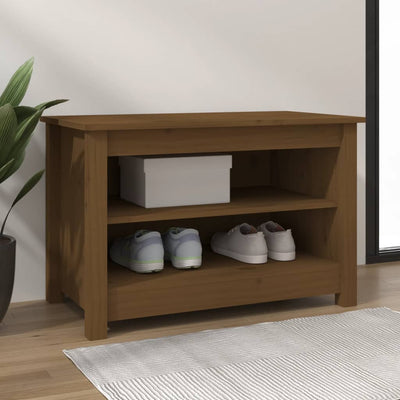 23" Scandinavian Compact Natural Solid Pine Shoe Bench With 2 Tiers