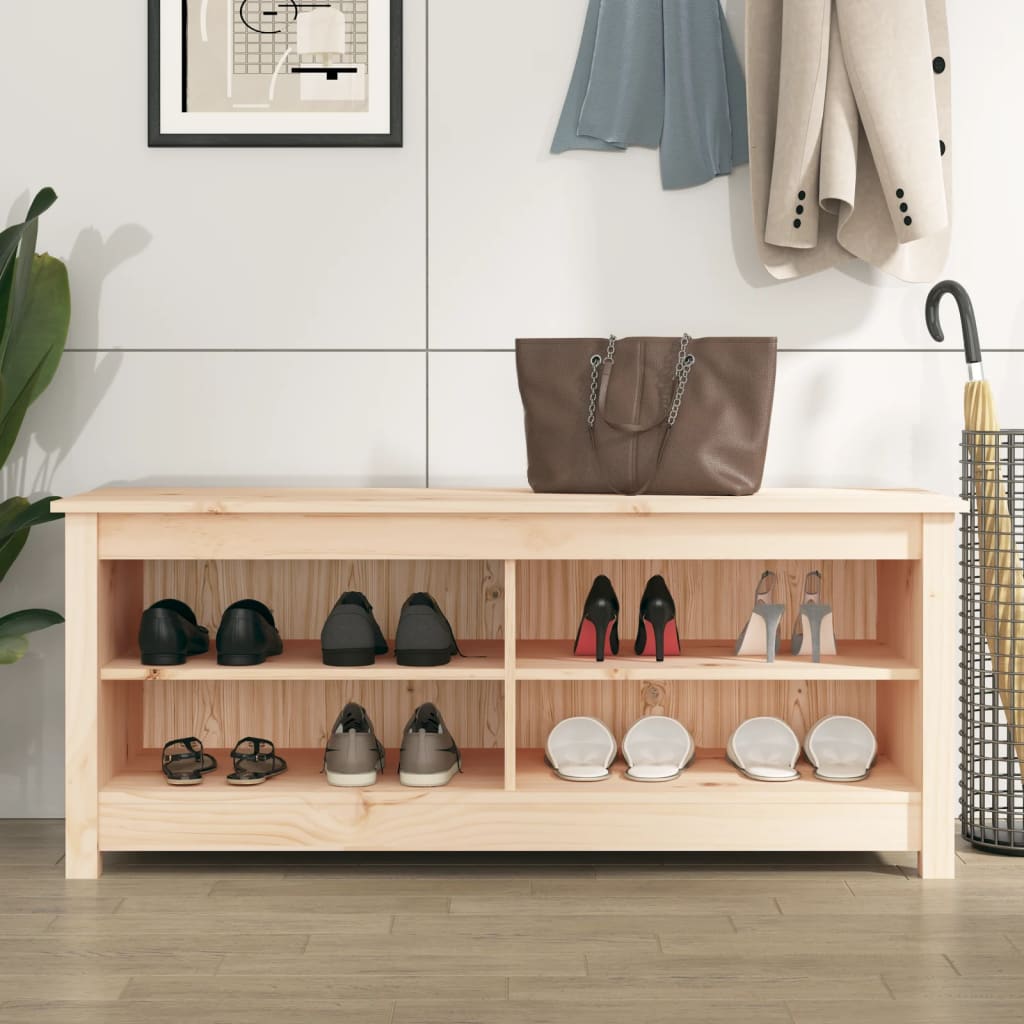 Shoe Bench Natural Solid Pine Wide & Deep 4 Compartments