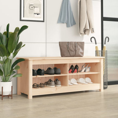 Shoe Bench Natural Solid Pine Wide & Deep 4 Compartments