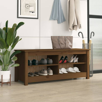 Shoe Bench Natural Solid Pine Wide & Deep 4 Compartments